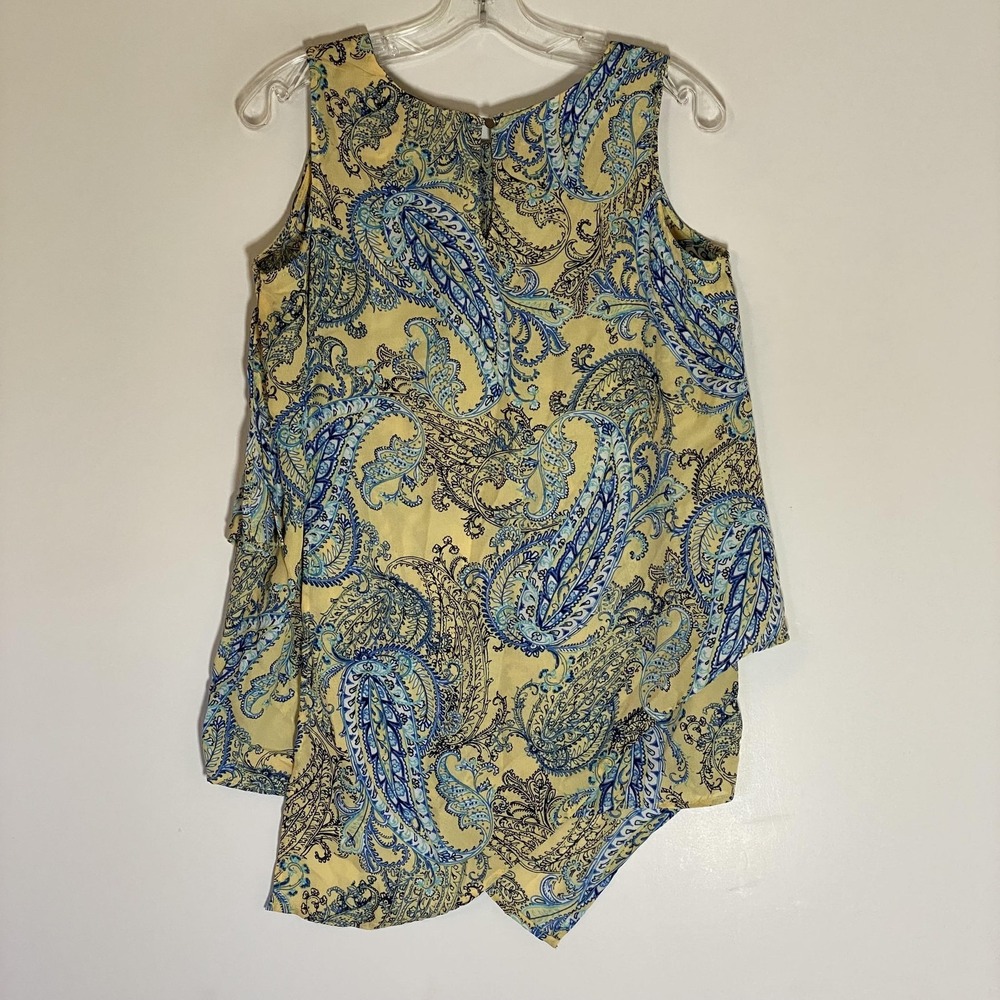 New Directions Top Womens Small Yellow Blue Paisley Sleeveless Tunic Blouse - Picture 11 of 15